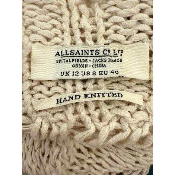 AllSaints Cure Cardigan Ivory Hand-Knit Long Open Front Sweater Women’s 12 - Picture 2 of 8